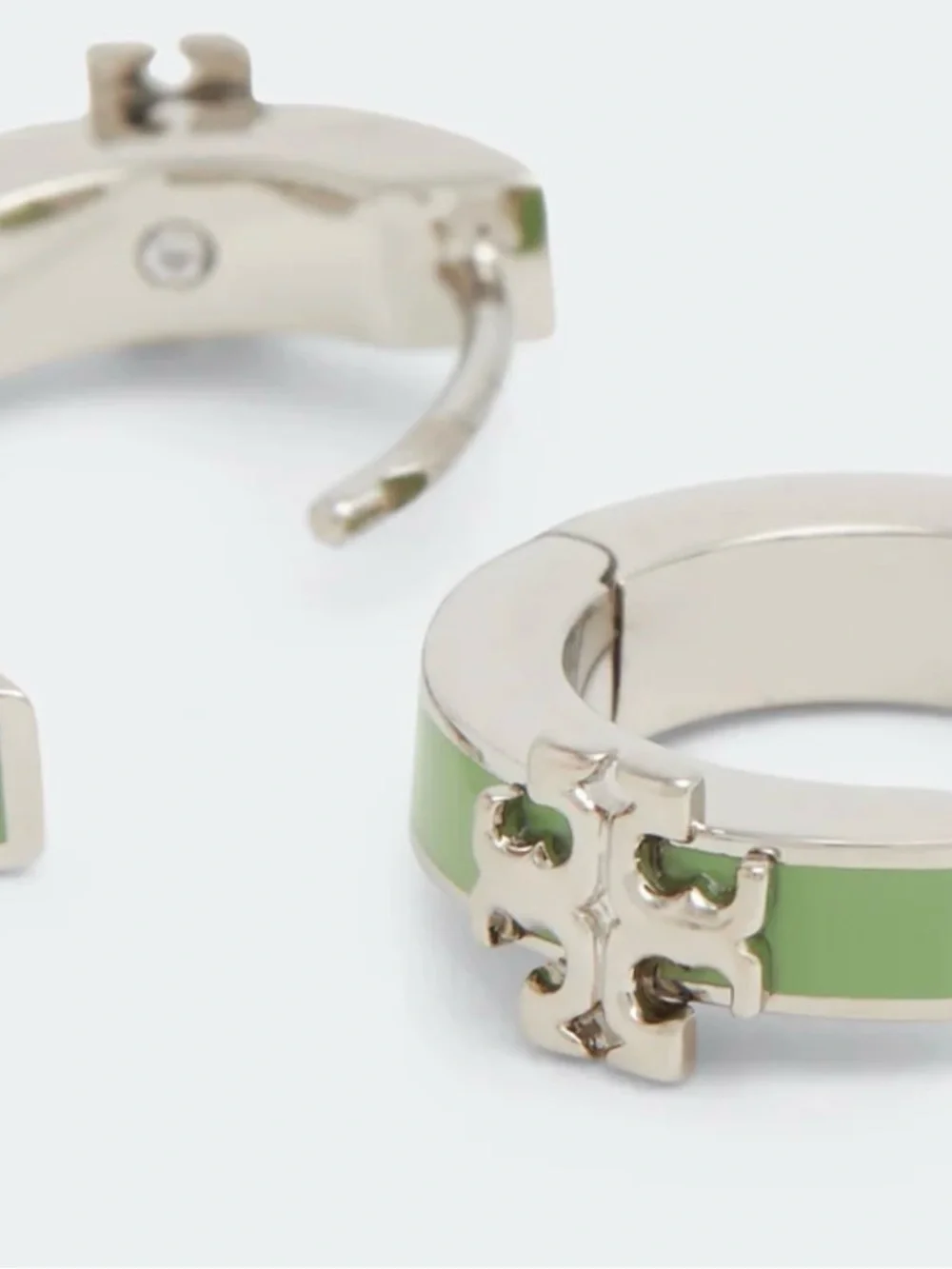 Tory Burch Kira Enamel Huggie Hoop Earrings - Silver & Green